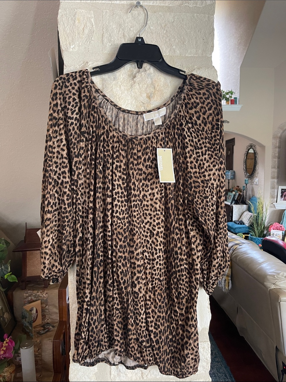 Michael Kors Leopard Print Tunic Top in Brown and Black